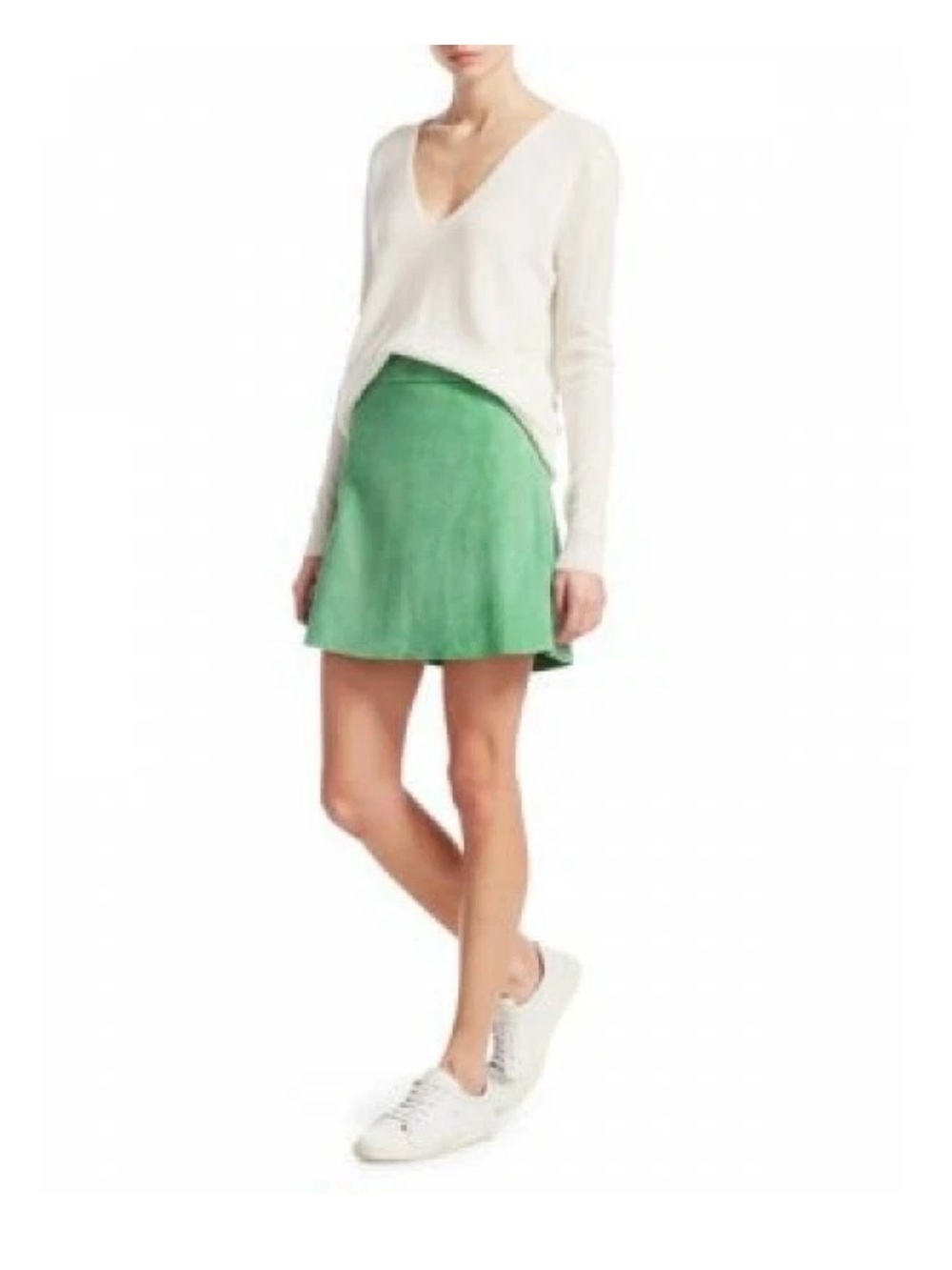 THEORY SZ 2 High Waist Suede A-line Mini Skirt in Deep Celadon Green Orig $695